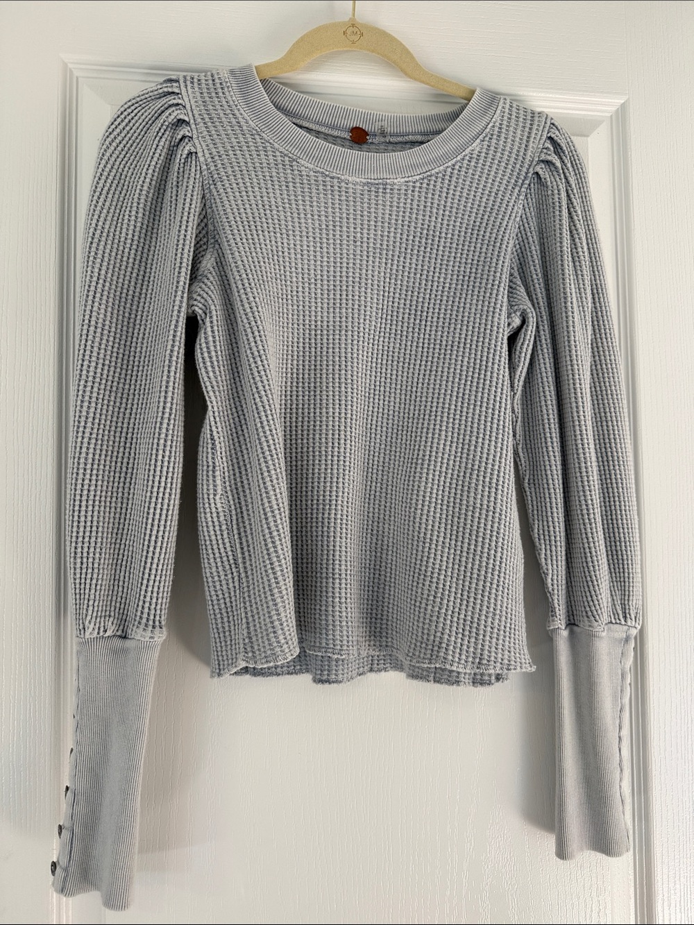 Free People Puff Sleeve Waffle Top Small